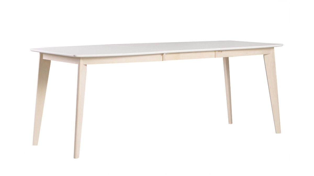 Mesa de comedor diseo extensible blanca y madera clara L150-200 LEENA