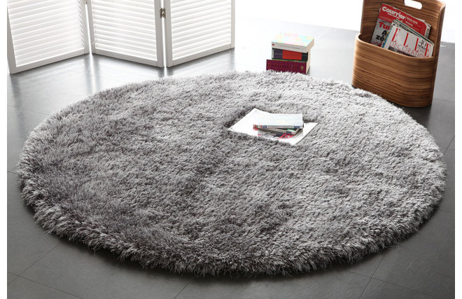 Alfombra de pelo redonda gris 150 cm UGO - Miliboo