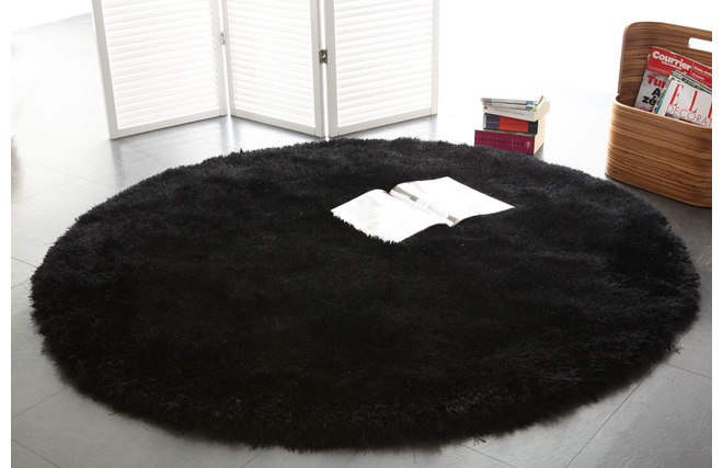 Alfombra de pelo redonda negra 150 cm UGO - Miliboo