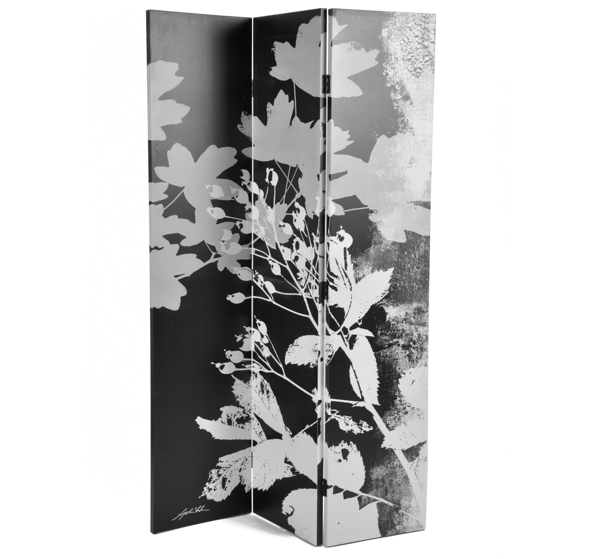 Biombo 3 partes FLORA madera y tela