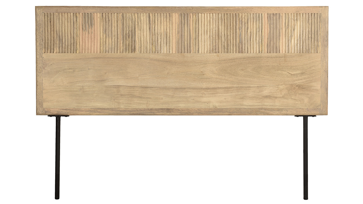 Cabecero de cama colgante de madera maciza de mango con grabados y metal negro 160 cm MORISSON