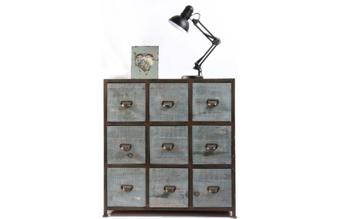Comoda de madera estilo industrial 9 cajones Willard