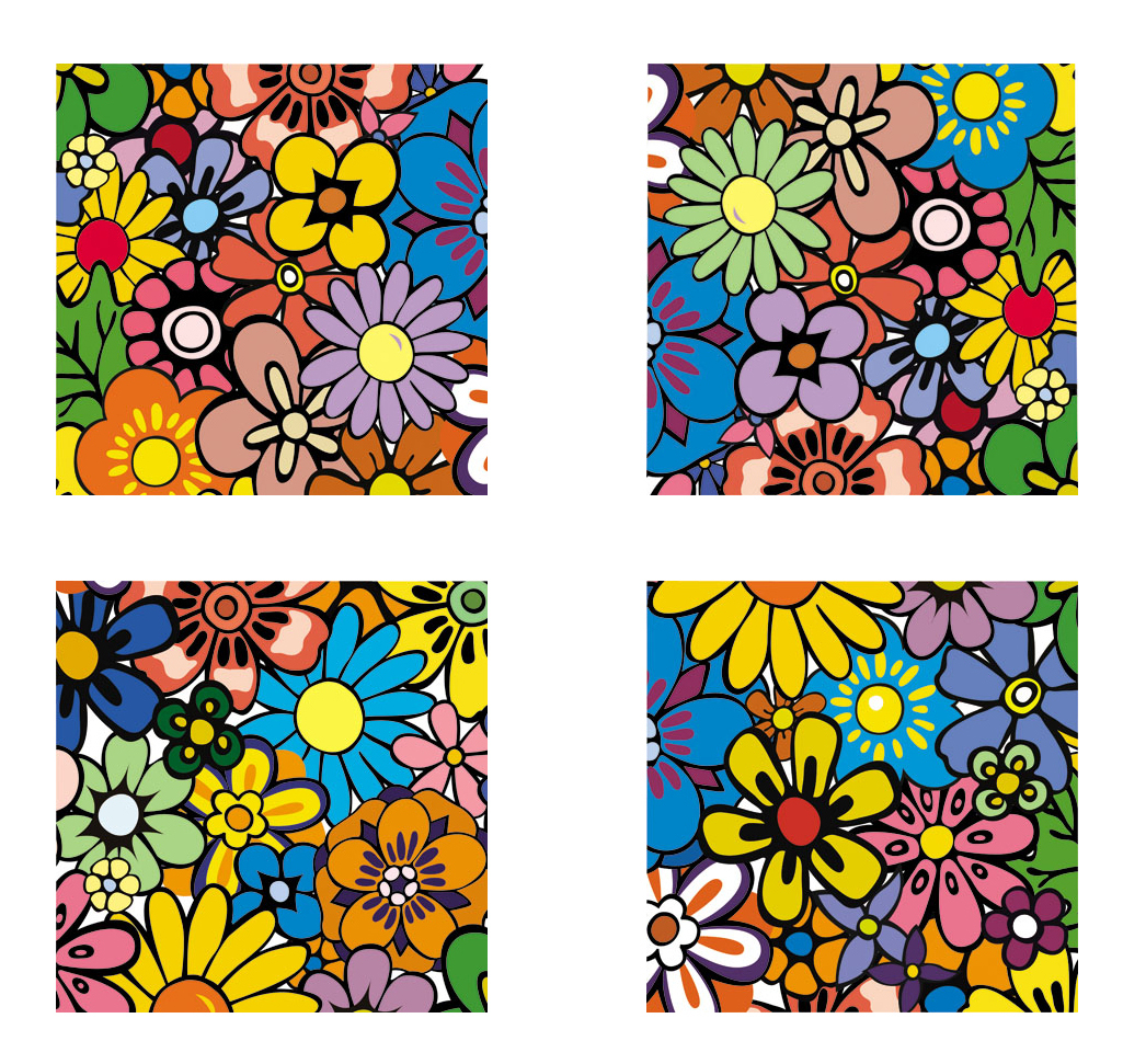 Conjunto de 4 cuadros de dise&ntilde;o FULL FLOWERS