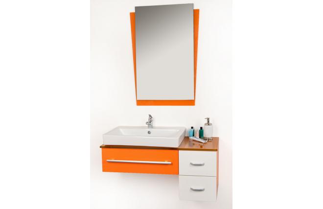 Conjunto de muebles de cuarto de ba&ntilde;o POP NARANJA: lavabo, mueble debajo del lavabo, espejo
