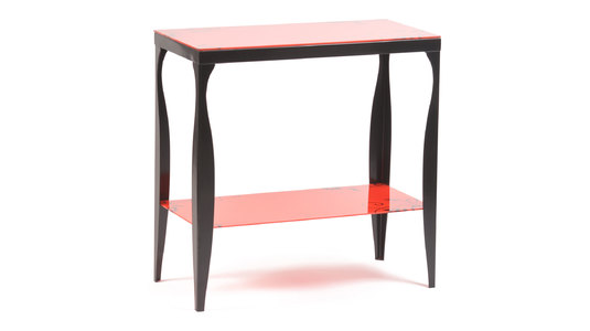 Consola / buffet baroca rojo de acero lacado y de cristal templado image 1