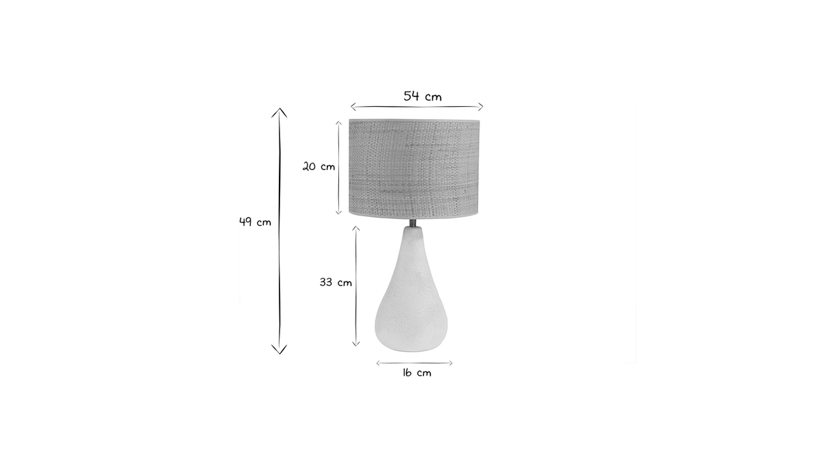 Lmpara de mesa blanca de cermica efecto piedra con pantalla de rafia 49 cm PYRUS