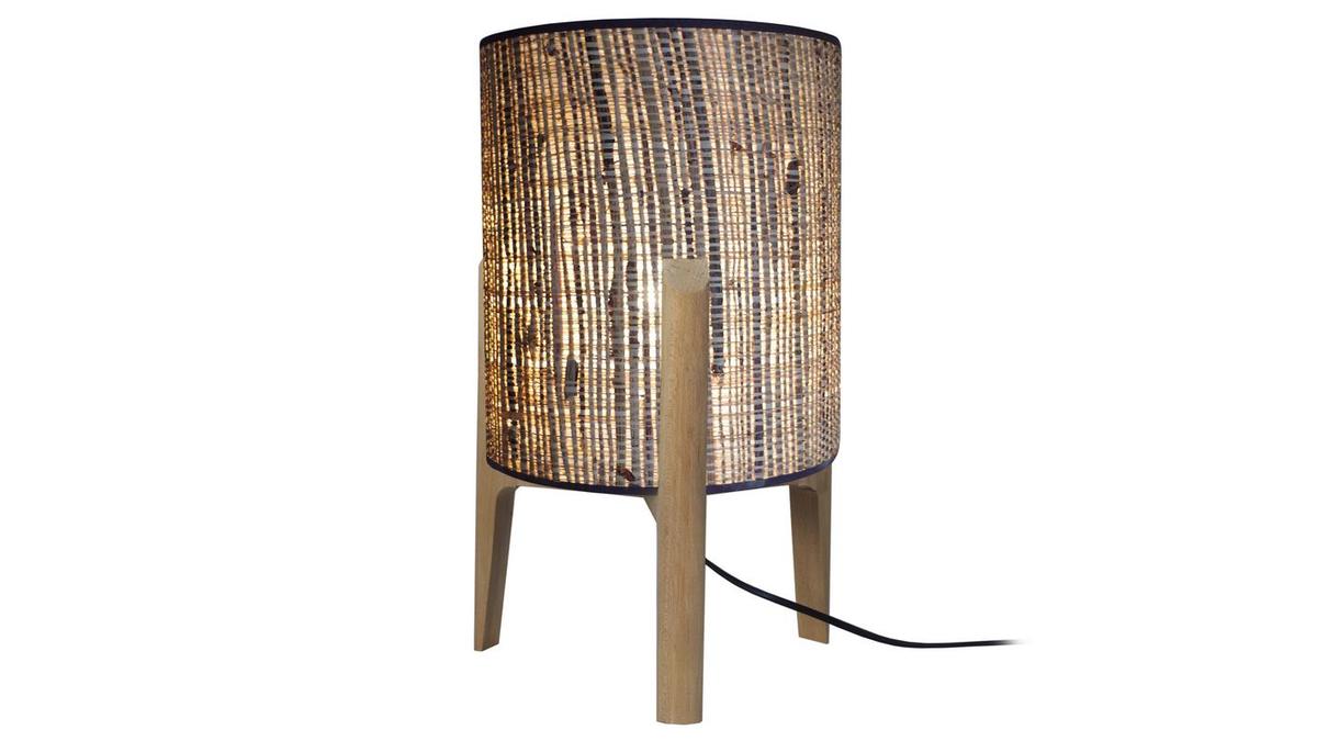 Lmpara de mesa con pantalla en yute y patas madera A45 cm ALPHA