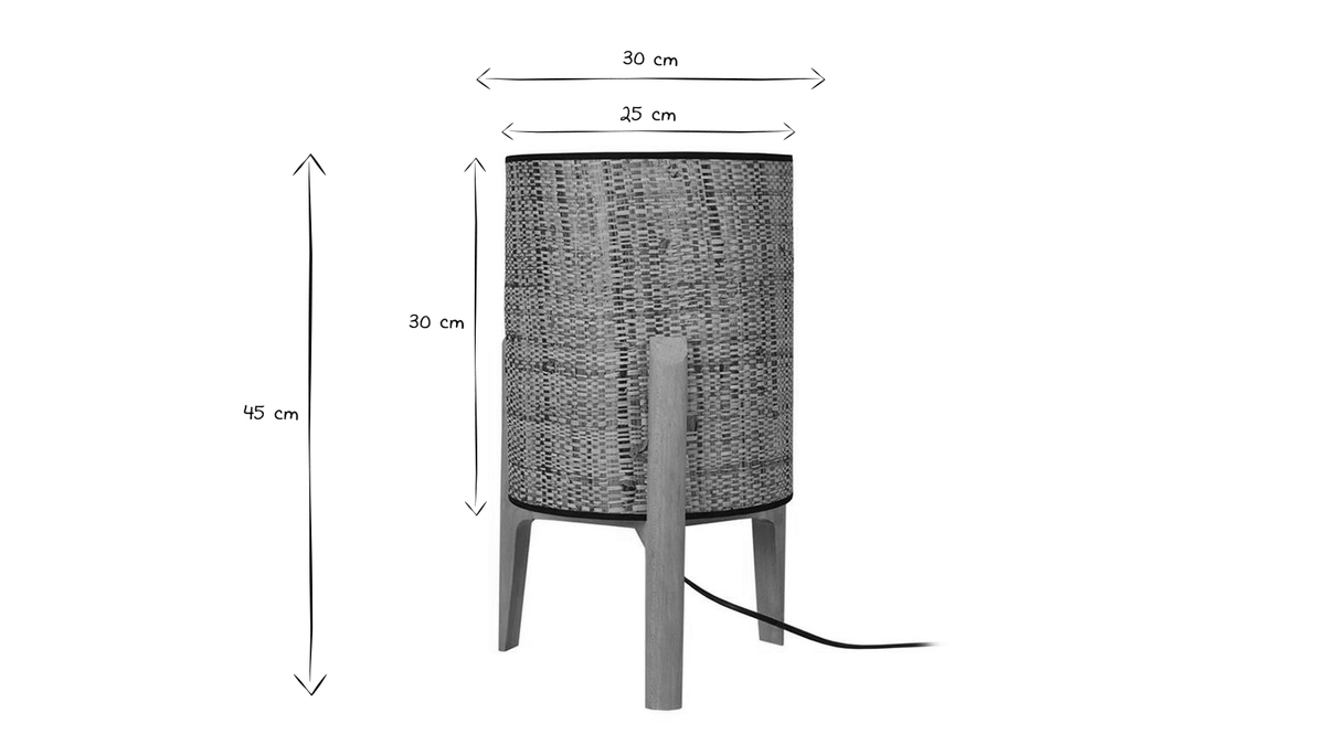 Lmpara de mesa con pantalla en yute y patas madera A45 cm ALPHA