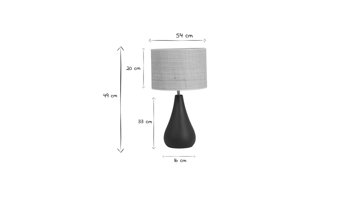 Lmpara de mesa de cermica negra mate con pantalla de rafia 49 cm PYRUS