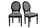 Lote de 2 sillas de cocina / comedor MEDAILLON con rayas blanco y negro