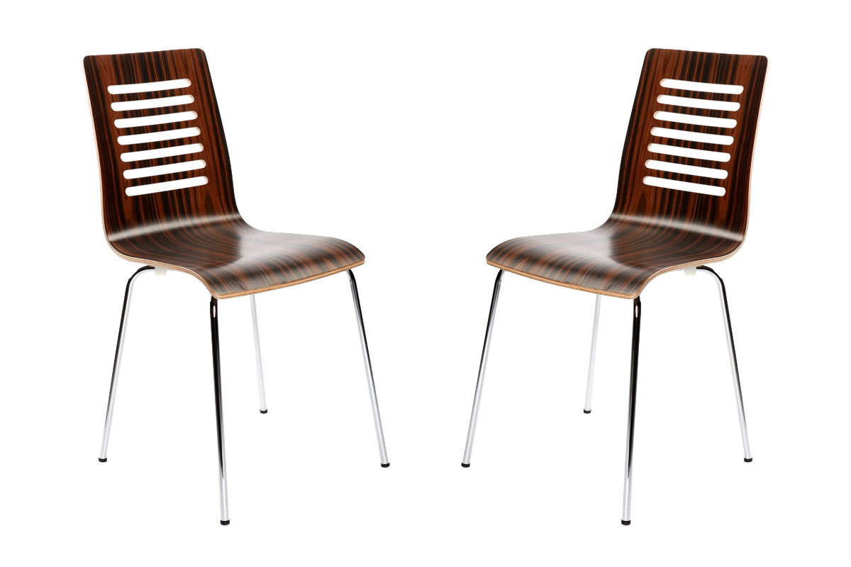 Lote de 2 sillas de dise&ntilde;o de madera color chocolate y negro ZENIA