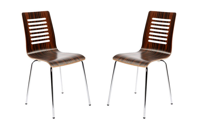 Lote de 2 sillas de dise&ntilde;o de madera color chocolate y negro ZENIA