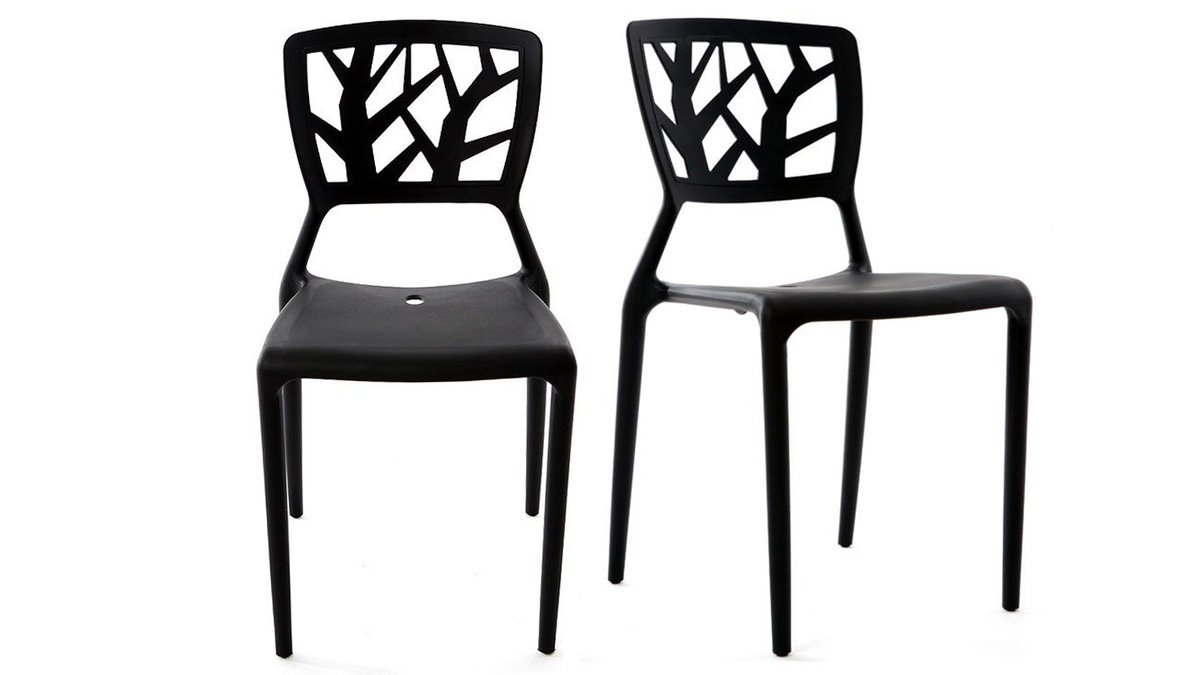 Lote de 2 sillas de diseo negras apilables interior / exterior KATIA