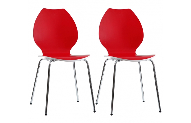 Lote de 2 sillas de dise&ntilde;o para cocina rojas/blancas AVA