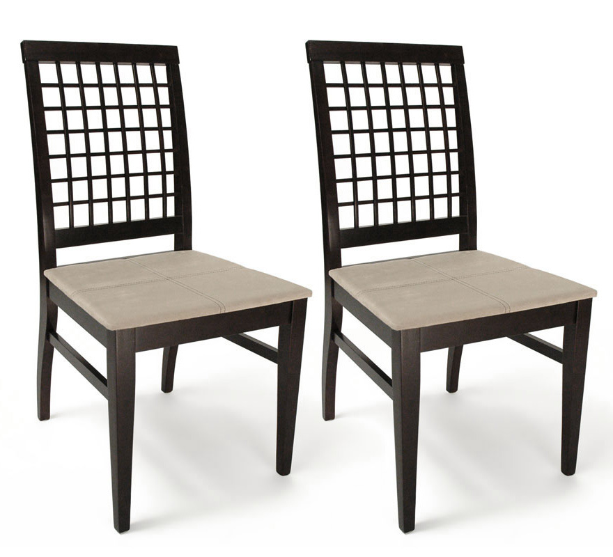 Lote de 2 sillas KORINA-WENGE-asiento de microfibra color arena