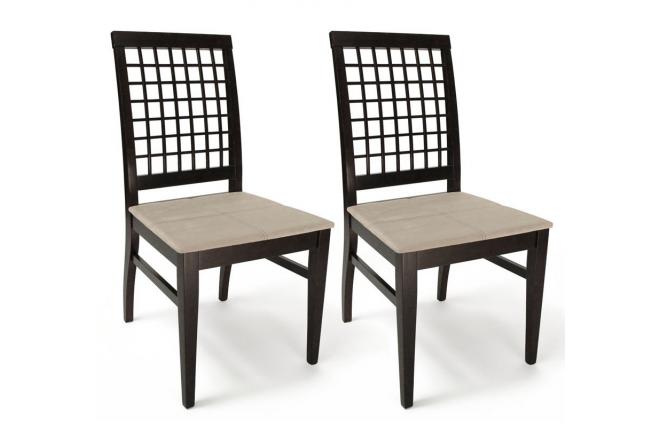 Lote de 2 sillas KORINA-WENGE-asiento de microfibra color arena
