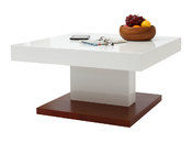 Mesa baja de dise&ntilde;o lacada color blanco y madera encinera abriente FUTURA