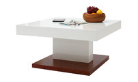 Mesa baja de dise&ntilde;o lacada color blanco y madera encinera abriente FUTURA