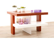 Mesa baja de dise&ntilde;o lacada color blanco y madera GLASGOW