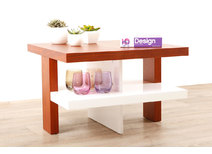 Mesa baja de dise&ntilde;o lacada color blanco y madera GLASGOW