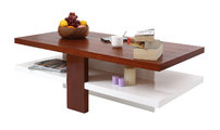 Mesa baja de dise&ntilde;o lacada color blanco y madera WILLOW