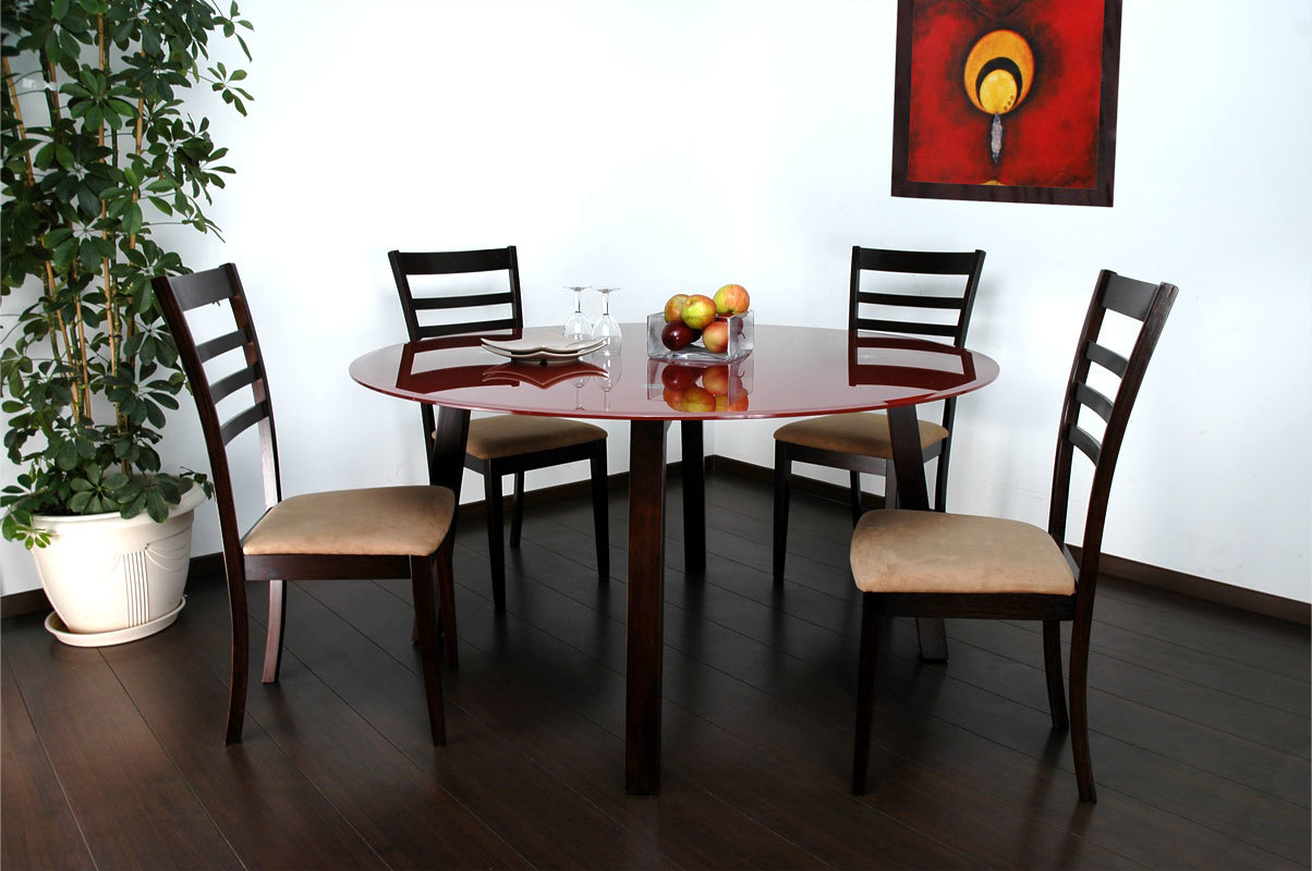 Mesa Dalton Light Cappucino- encimera de cristal rojo