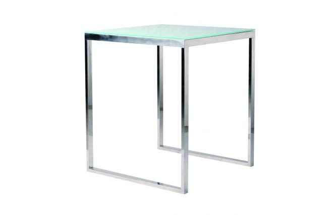 Mesa de bar alta cuadrada INOLA 90 cm de inox y cristal templado 