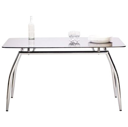 Mesa de comedor/cocina de dise&ntilde;o de metal cromado y cristal templado negro Berlin