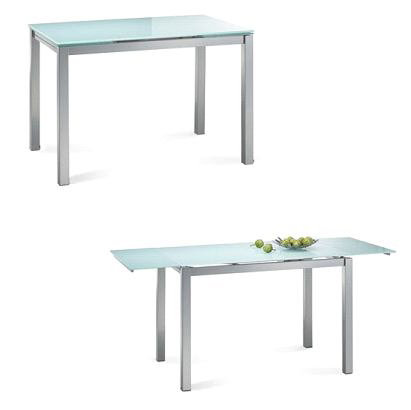 Mesa de comedor/cocina de dise&ntilde;o de metal lacado y cristal templado blanco Baltimore