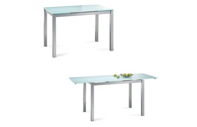 Mesa de comedor/cocina de dise&ntilde;o de metal lacado y cristal templado blanco Baltimore