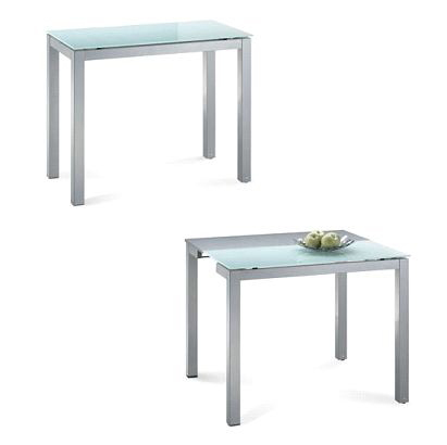 Mesa de comedor/cocina NEW BALTIMORE desplegable de metal lacado y cristal templado blanco 