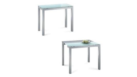 Mesa de comedor/cocina NEW BALTIMORE desplegable de metal lacado y cristal templado blanco  image 1