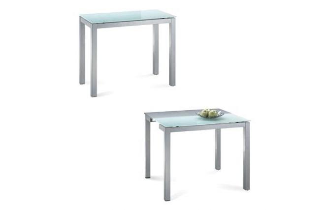 Mesa de comedor/cocina NEW BALTIMORE desplegable de metal lacado y cristal templado blanco 