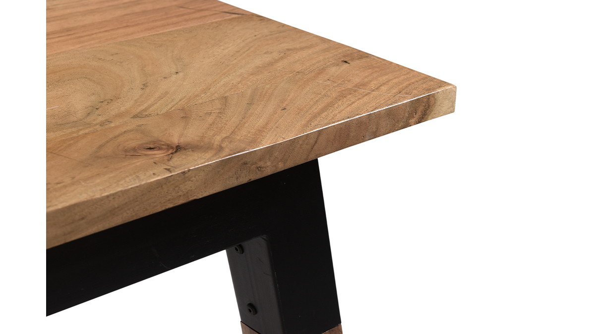 Mesa de comedor de madera de acacia maciza y metal negro 202cm TIVOLI
