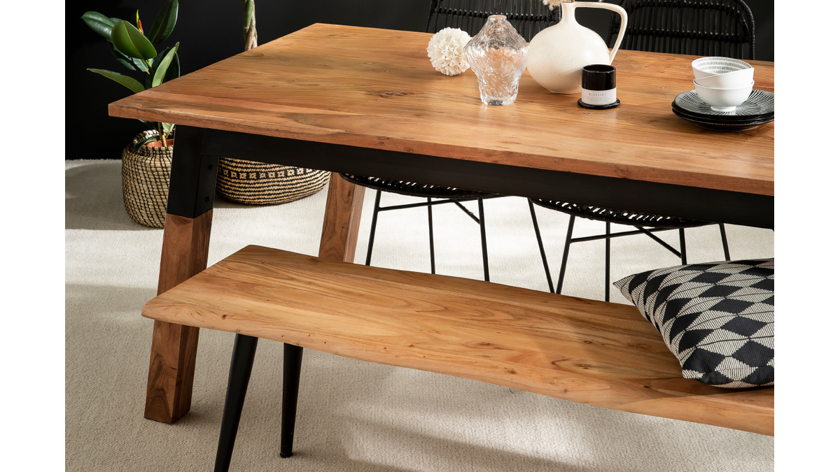 Mesa de comedor de madera de acacia maciza y metal negro 202cm TIVOLI