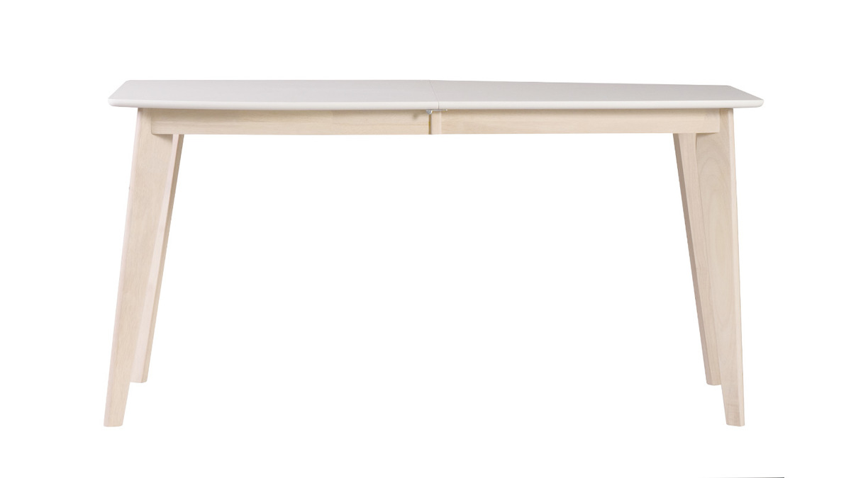 Mesa de comedor diseo extensible blanca y madera clara L150-200 LEENA