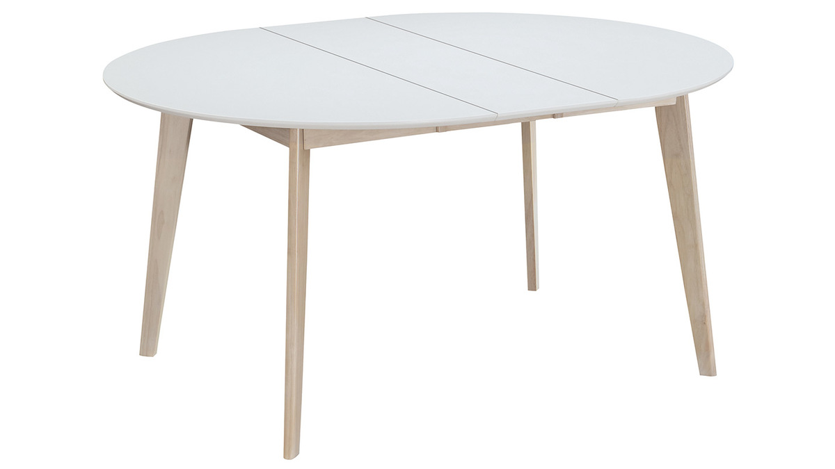 Mesa de comedor diseo redonda extensible blanca y madera L120-150 LEENA