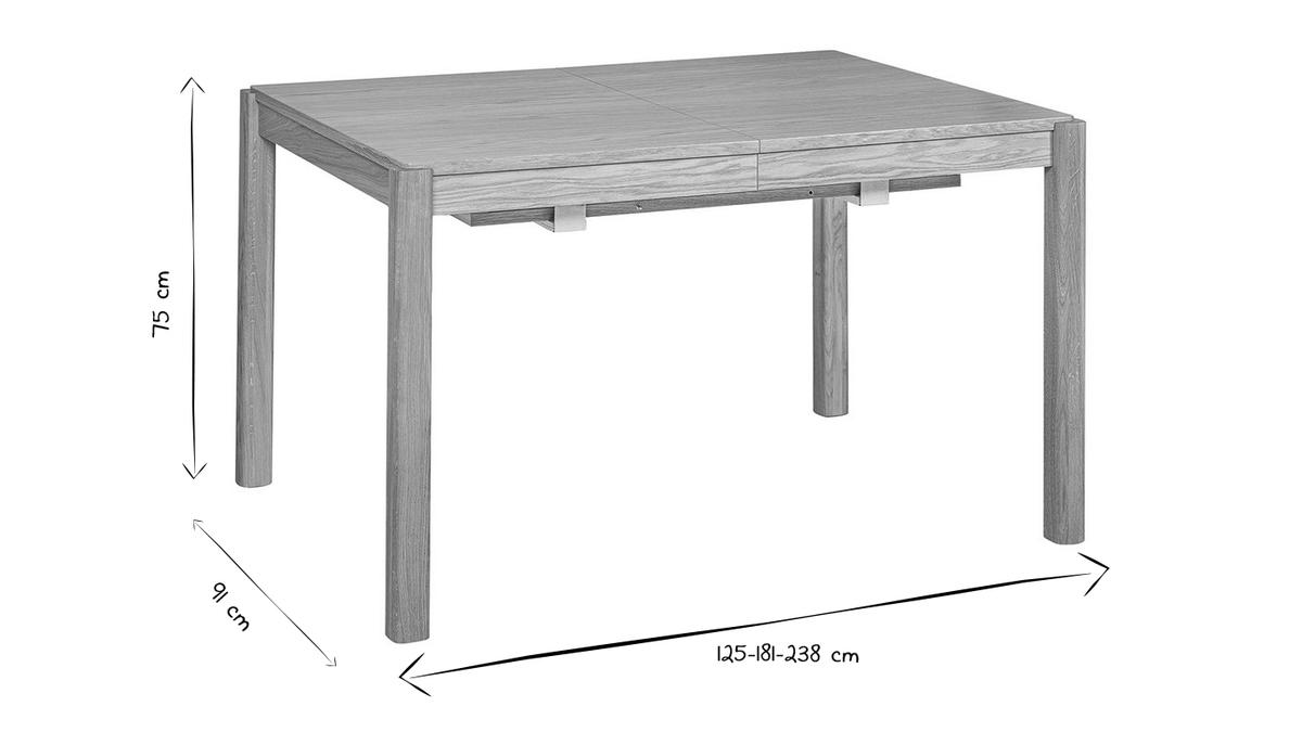 Mesa de comedor extensible rectangular nrdica con acabado en nogal 125-238cm AGALI