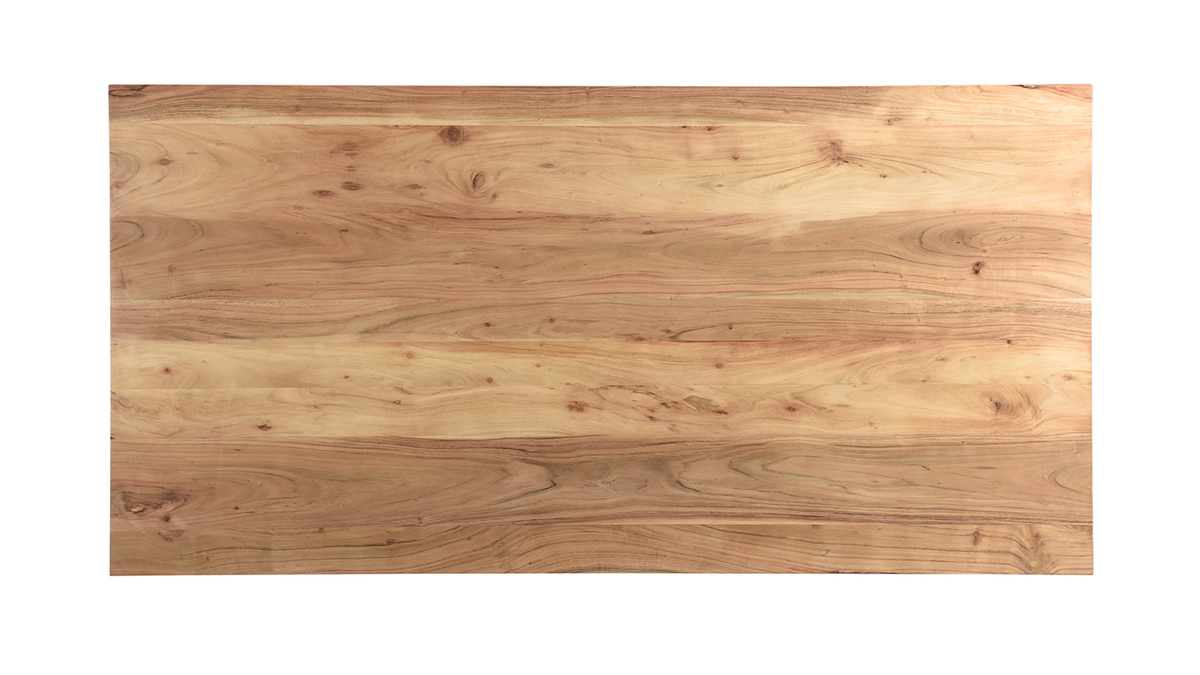 Mesa de comedor industrial rectangular de madera de acacia maciza y metal negro 200cm VALLEY
