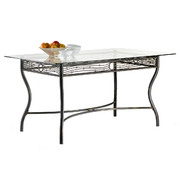 Mesa de comedor rectangular FLORENCE de acero y de cristal templado