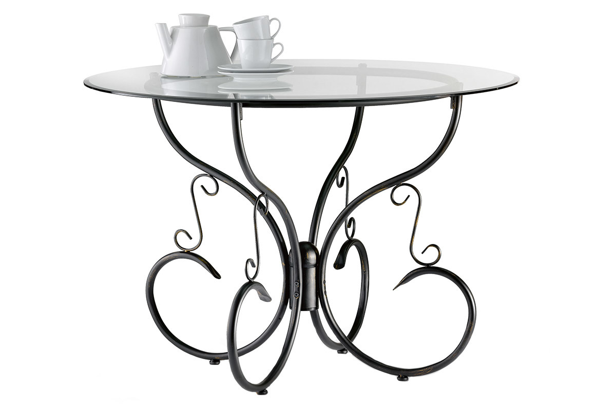 Mesa de comedor redonda FLORENCE de acero y cristal templado