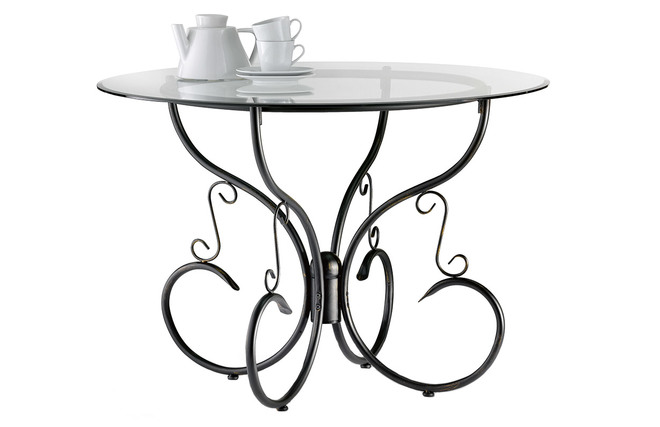 Mesa de comedor redonda FLORENCE de acero y cristal templado