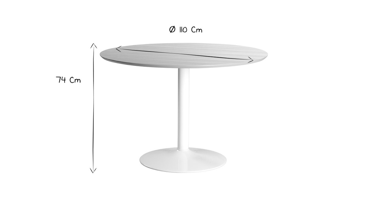 Mesa de comedor redonda madera clara y metal blanco D110 cm KALI
