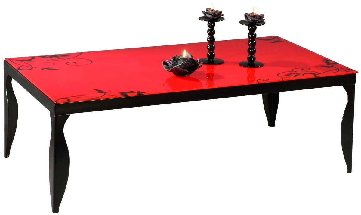Mesa de sal&oacute;n BAROCA roja de acero lacado y cristal templado
