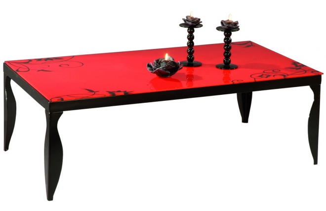 Mesa de sal&oacute;n BAROCA roja de acero lacado y cristal templado
