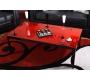 Mesa de sal&oacute;n BAROCA roja de acero lacado y cristal templado