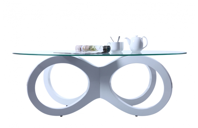 Mesa de sal&oacute;n blanca de cristal  BUTTERFLY