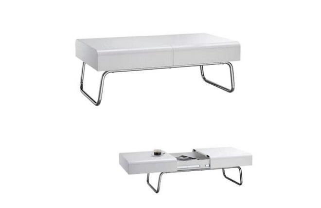 Mesa de sal&oacute;n de color blanco lacada y desplegable Riley