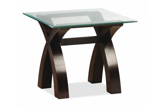 Mesa de sal&oacute;n de dise&ntilde;o NICOLAS de roble malayo y cristal templado 