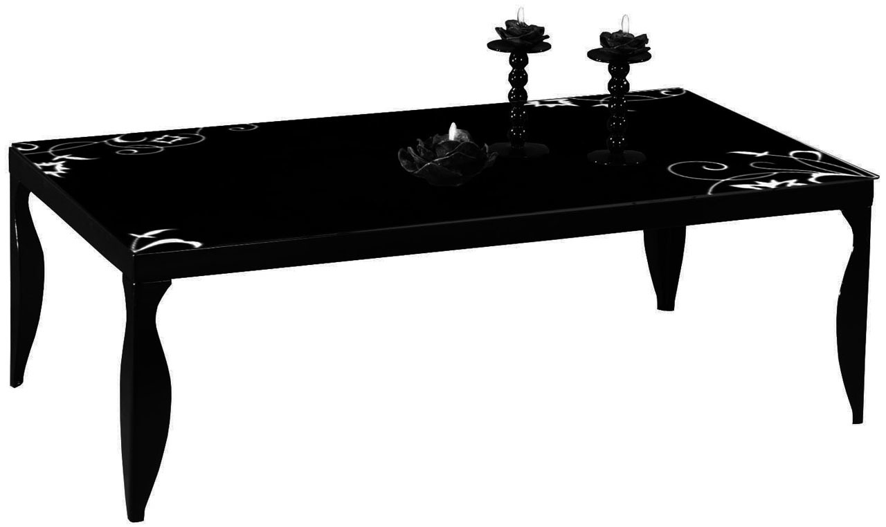 Mesa de sal&oacute;n negra de acero lacado y cristal templado image 1
